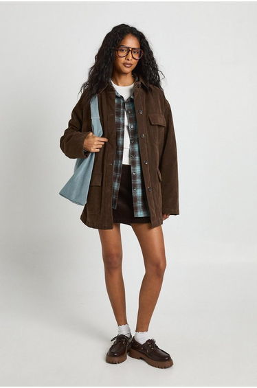 Suede Look Utility Pocket Jacket - chocolate