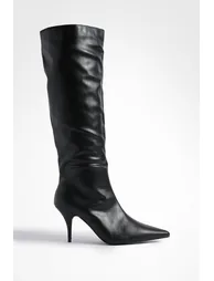 Low Heel Pointed Wide Shaft Boots - black - 2