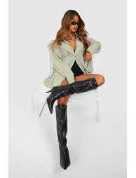 Low Heel Pointed Wide Shaft Boots - black