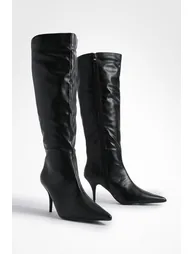 Low Heel Pointed Wide Shaft Boots - black - 1
