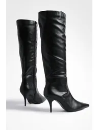 Low Heel Pointed Wide Shaft Boots - black - 3