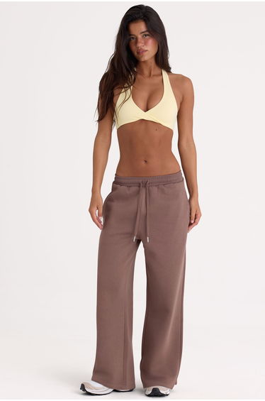 Brushed Jersey Wide-Leg Joggers in Cocoa