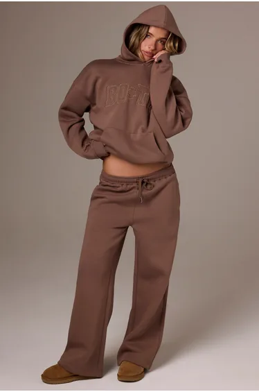 Brushed Jersey Wide-Leg Joggers in Cocoa