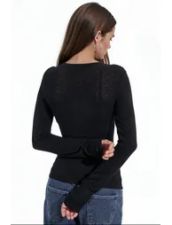 BUSEM Slim Fit Long Sleeve Transparent Blouse - 3