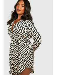 Plus Mono Printed Shirt Dress - black - 3