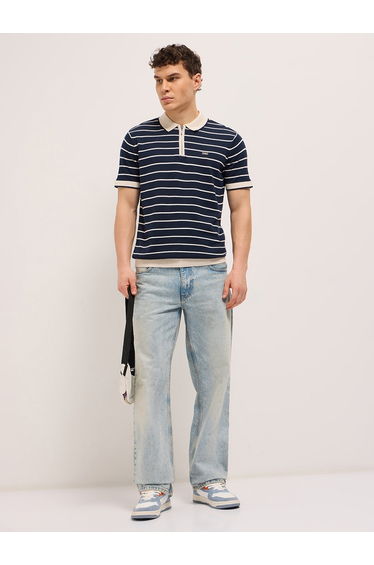 Men Cotton Striped Slim Fit Polo