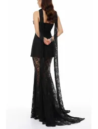 Taisiya Black Bow Mini Dress & Lace Skirt Set - 2