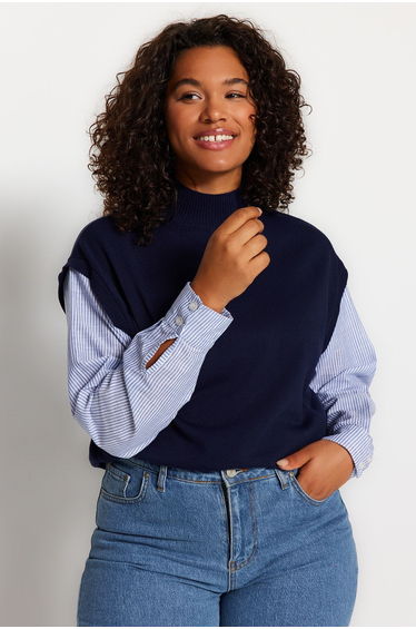 Navy Color Block Knitwear Sweater