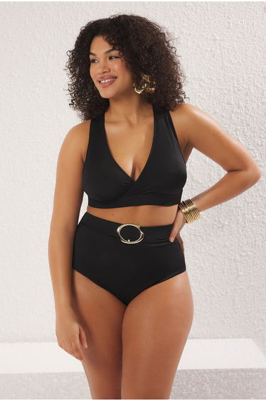 Black High Waist with Accessory Detail on Waist Plus Size Bikini Bottoms