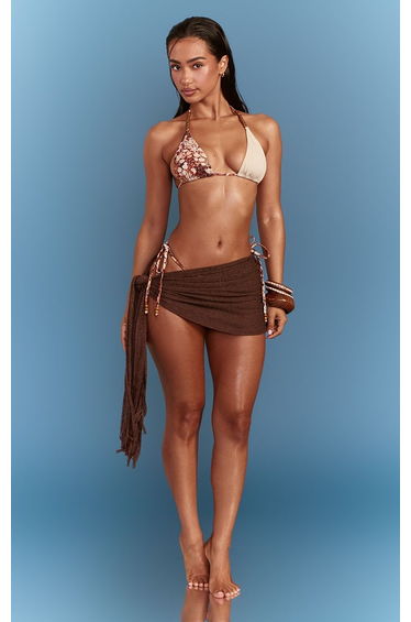 Chocolate Knit Tassle Hem Mini Beach Sarong