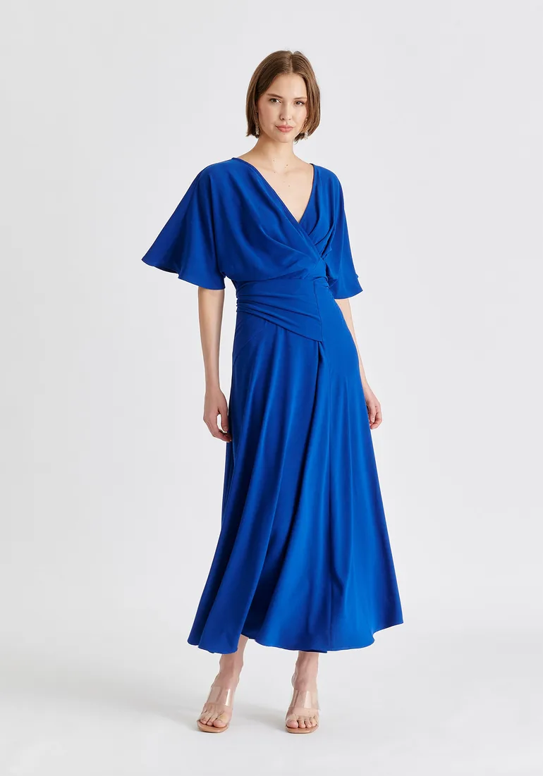 slim fitting maxi dress Silky Knit Fit and Flare Wrap Dress – The Dressing Room