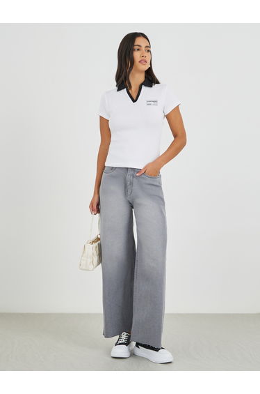 High Rise Kick Flare Jeans with Raw-Edge Hem