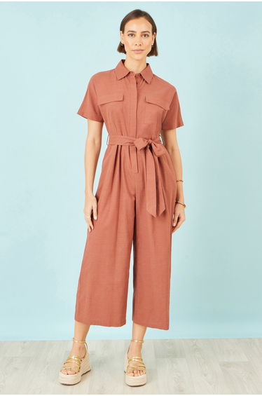 Yumi Brown Utility Relaxed Jumpsuit