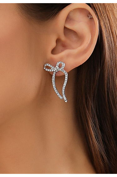 Rhinestone Insert Bowknot Earrings in Silver