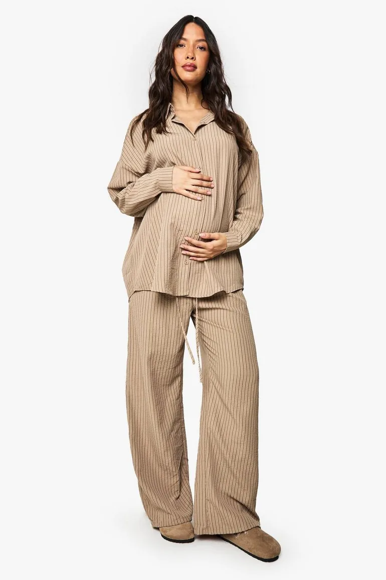 MATERNITY CRINKLE STRIPE STRIPE TROUSER - taupe - 2