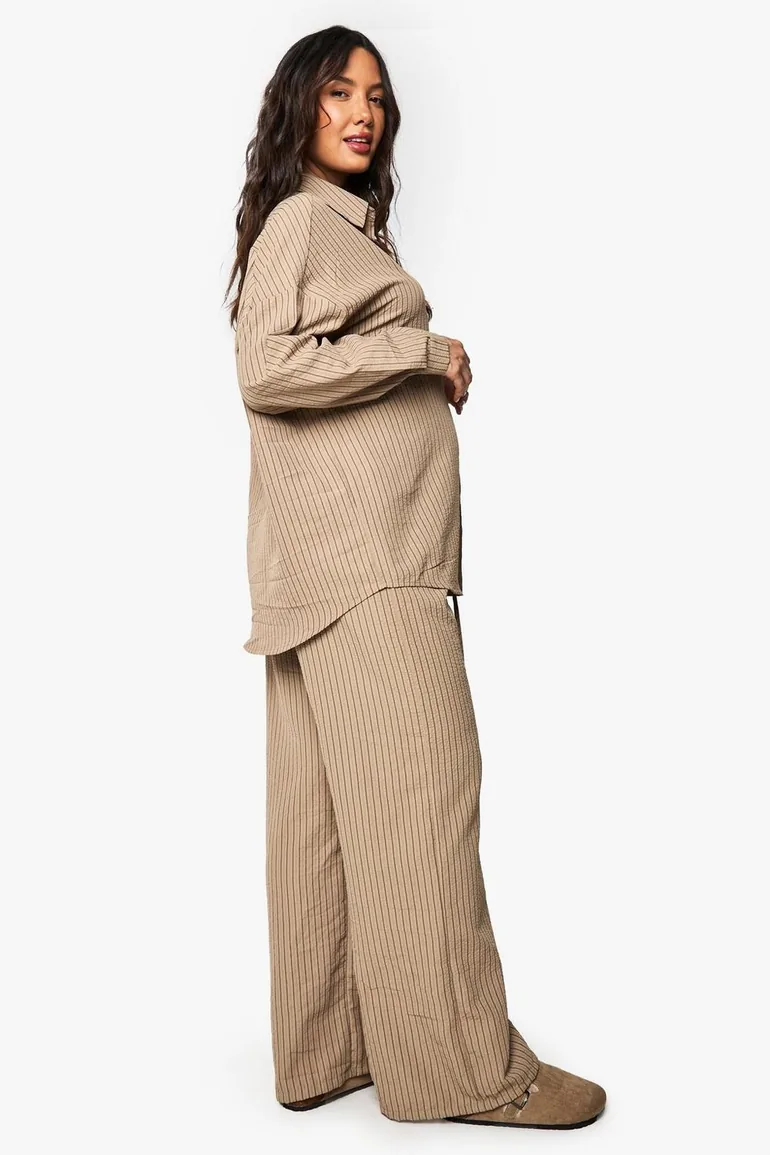 MATERNITY CRINKLE STRIPE STRIPE TROUSER - taupe - 1
