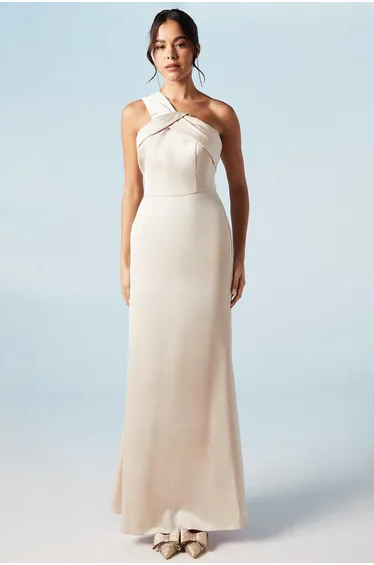 فستان ماكسي ساتان بياقة غير متناظرة