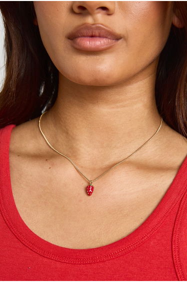 Mini Strawberry Pendant Necklace - gold