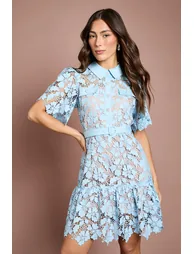 Lace Shirt Mini Belted Dress - 1