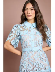 Lace Shirt Mini Belted Dress - 3