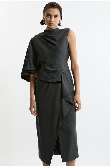 Tall Tailored Draped Asymmetric Midi Dress