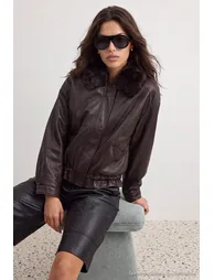 Brown Oversize Faux Leather Coat - 1