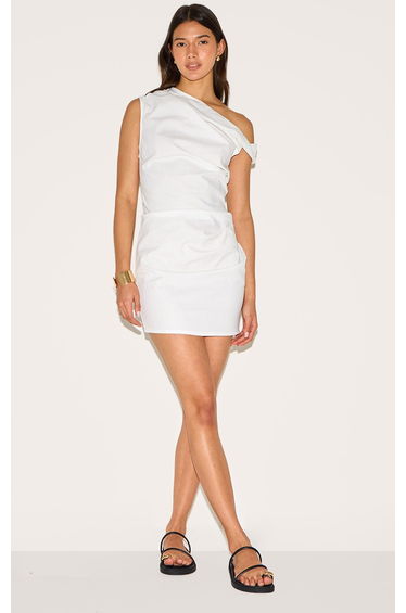 White Twist Shoulder Shift Dress