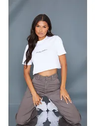 PRETTYLITTLETHING Organic White Crop Oversized T-Shirt - 2