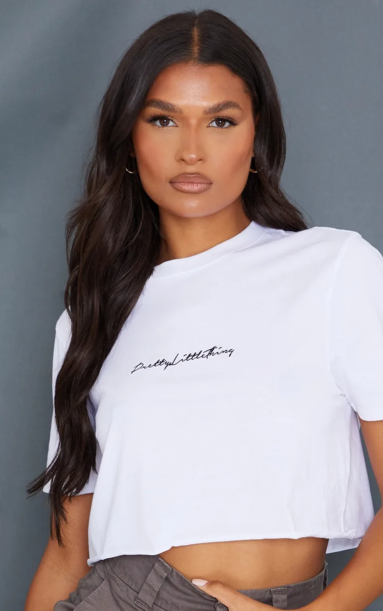PRETTYLITTLETHING Organic White Crop Oversized T-Shirt - 3