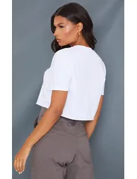PRETTYLITTLETHING Organic White Crop Oversized T-Shirt - 1