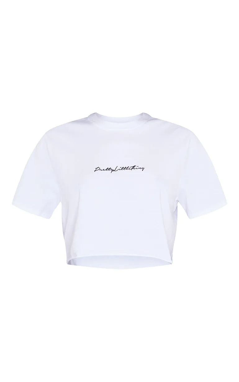 PRETTYLITTLETHING Organic White Crop Oversized T-Shirt - 4