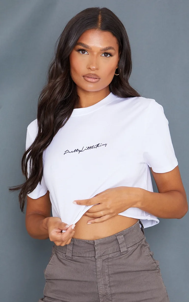 PRETTYLITTLETHING Organic White Crop Oversized T-Shirt