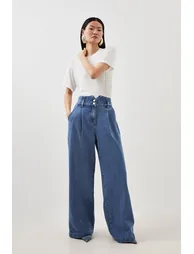 Petite Denim Indigo Wide Leg Trousers