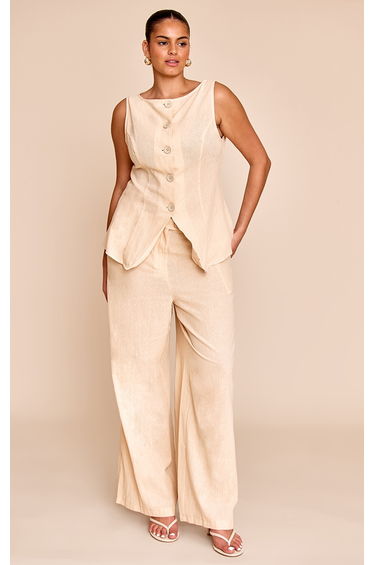 Plus Sand Stripe Linen Look Wide Leg Trousers