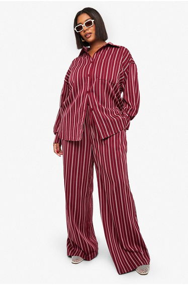 Plus Oversized Stripe Shirt - red