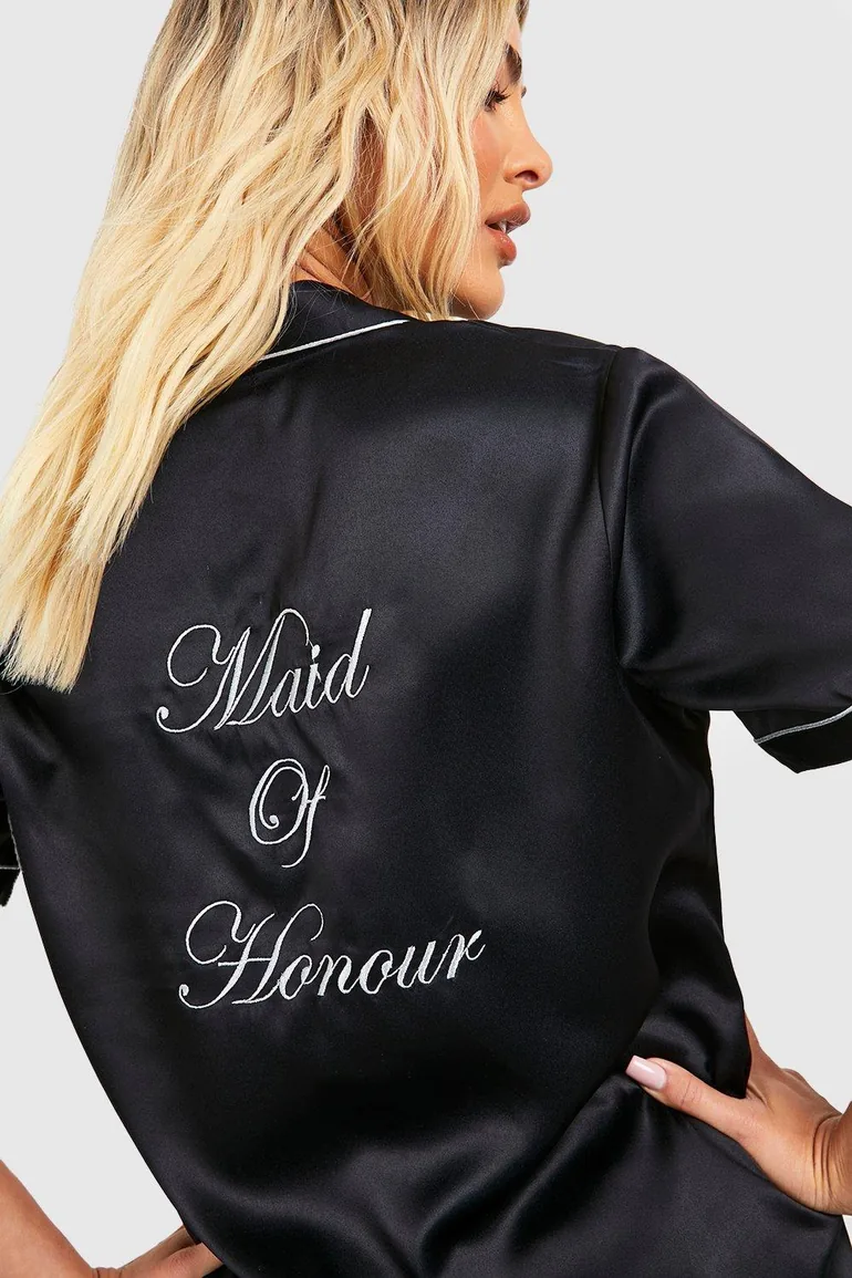 Maid Of Honour Satin Pj Short Set - black - 2