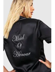 Maid Of Honour Satin Pj Short Set - black - 2