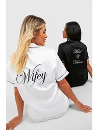 Maid Of Honour Satin Pj Short Set - black - 3