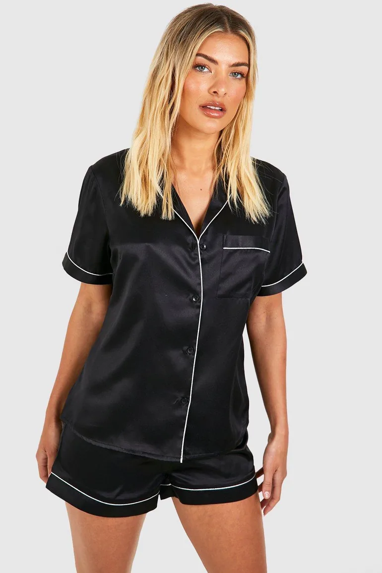 Maid Of Honour Satin Pj Short Set - black