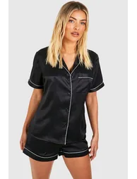 Maid Of Honour Satin Pj Short Set - black
