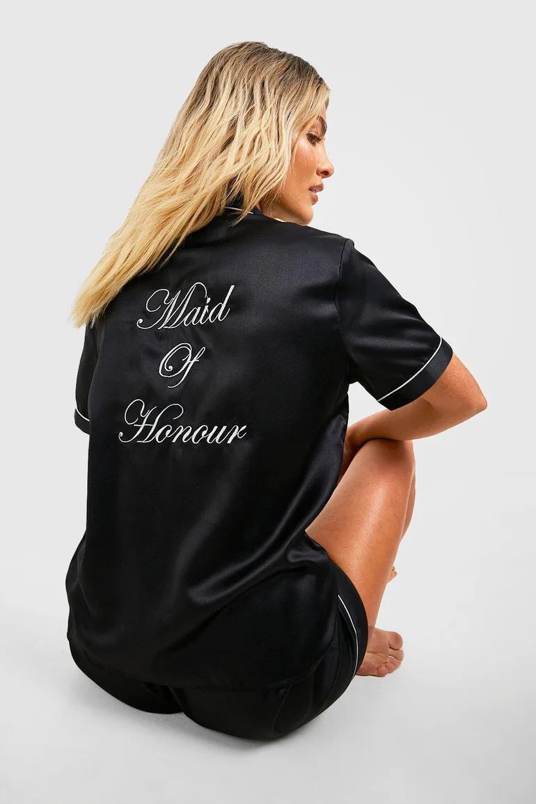Maid Of Honour Satin Pj Short Set - black - 1