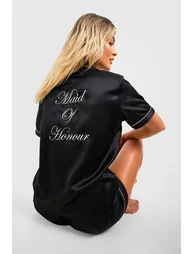 Maid Of Honour Satin Pj Short Set - black - 1