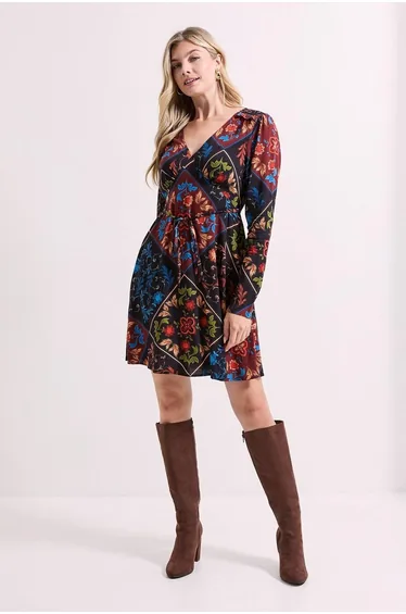Shirred Shoulder Empire Long Sleeve Mini Dress
