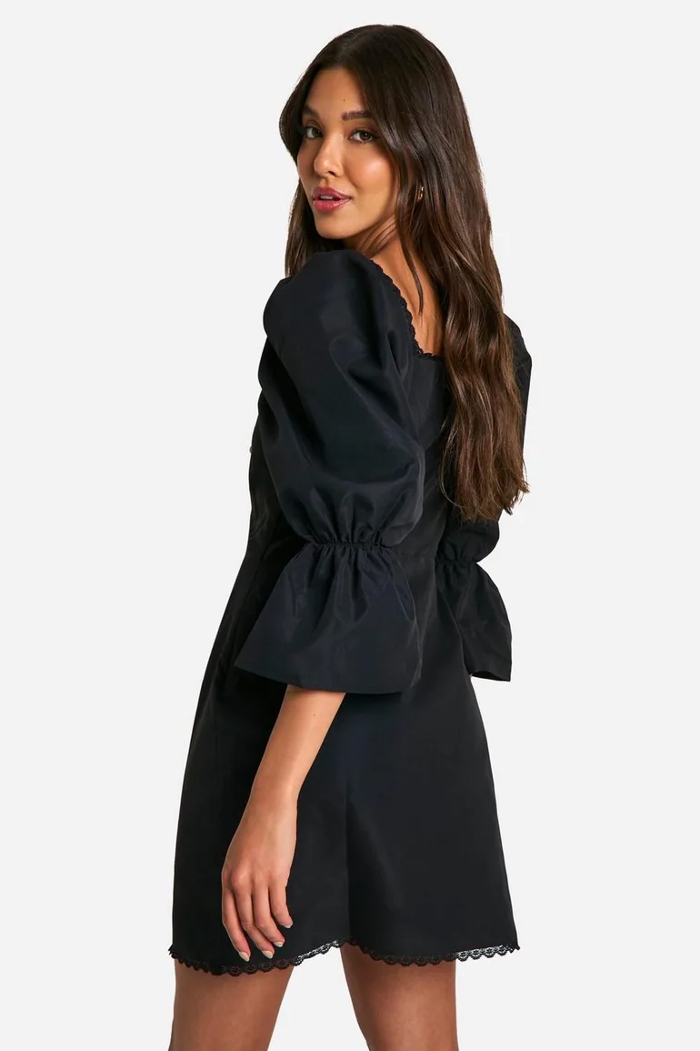 hook and eye corset dress MACH & MACH Corset hook-and-eye Wool Mini Dress | Black