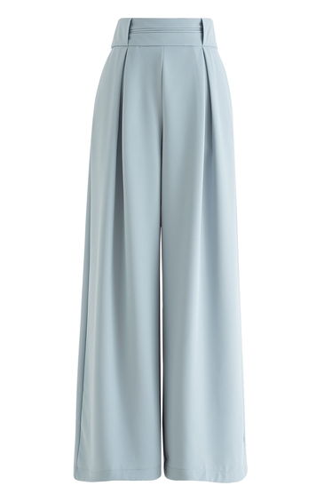 Side Pockets Pleated Wide-Leg Pants in Blue