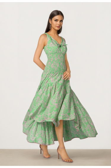 Smocked Print Dress