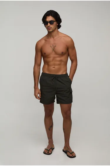 Cargo Mid Length Swim Short - khaki