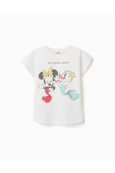 Cotton T-Shirt With Minnie And Daisy Print For Girls, White