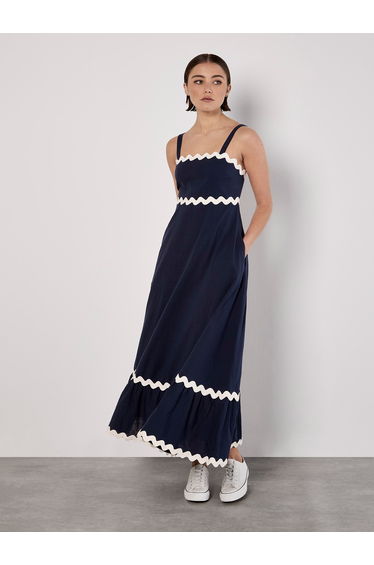 Ric Rac Trim Cotton Midaxi Dress