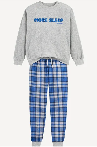 Pyjamas with Checked Trousers and Printed Slogan